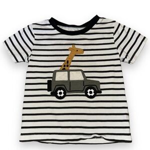 Striped Black and White Kids Tee with Giraffe Design